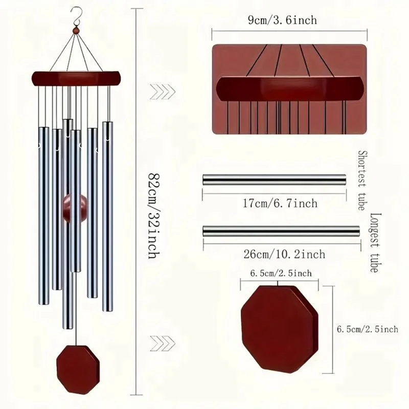 2 Pack PgzsyMemorial Wind Chimes Outdoor Large Deep Tone, Elegant Sympathy Wind-Chime Personalized with 6 Tuned Tubes