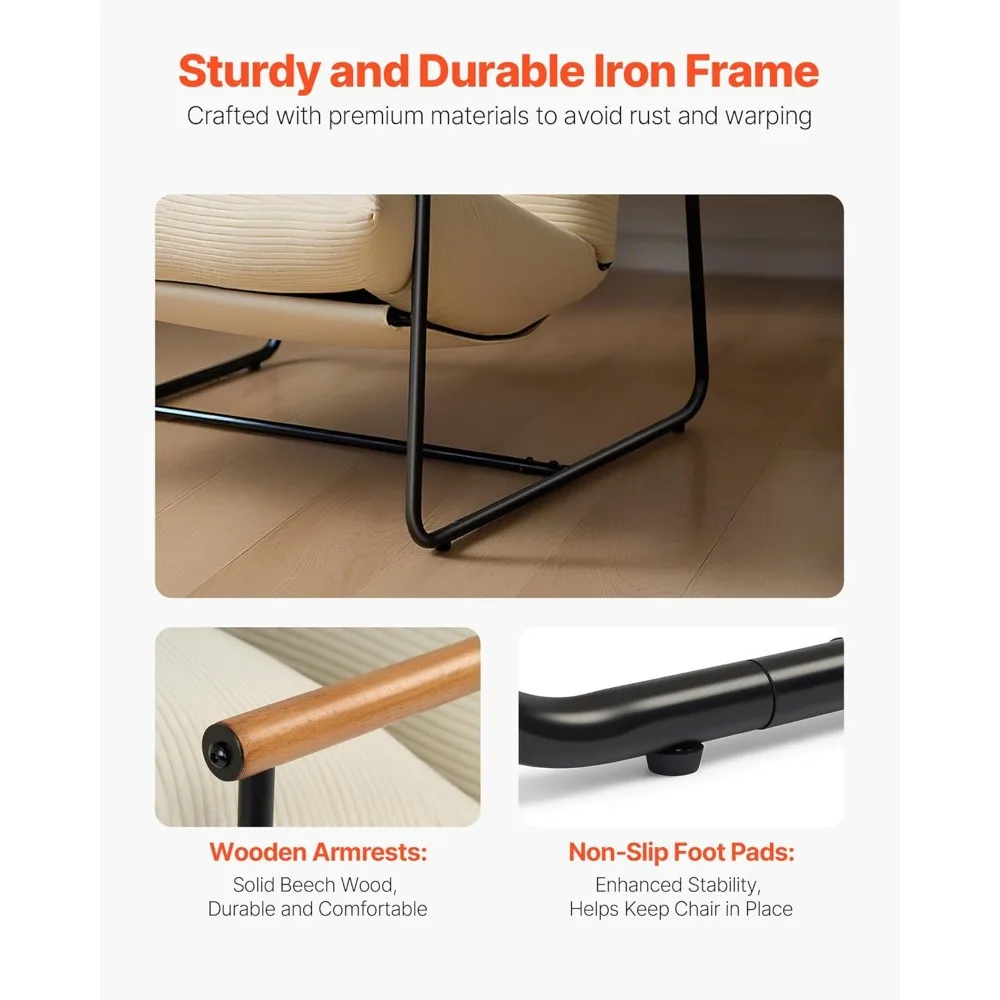 كرسي VEVOR Accent، كرسي بإطار معدني مع مساند للذراعين خشبية، كرسي حديث مريح منجد، مع وسادة إسفنجية ناعمة، منفصلة #6