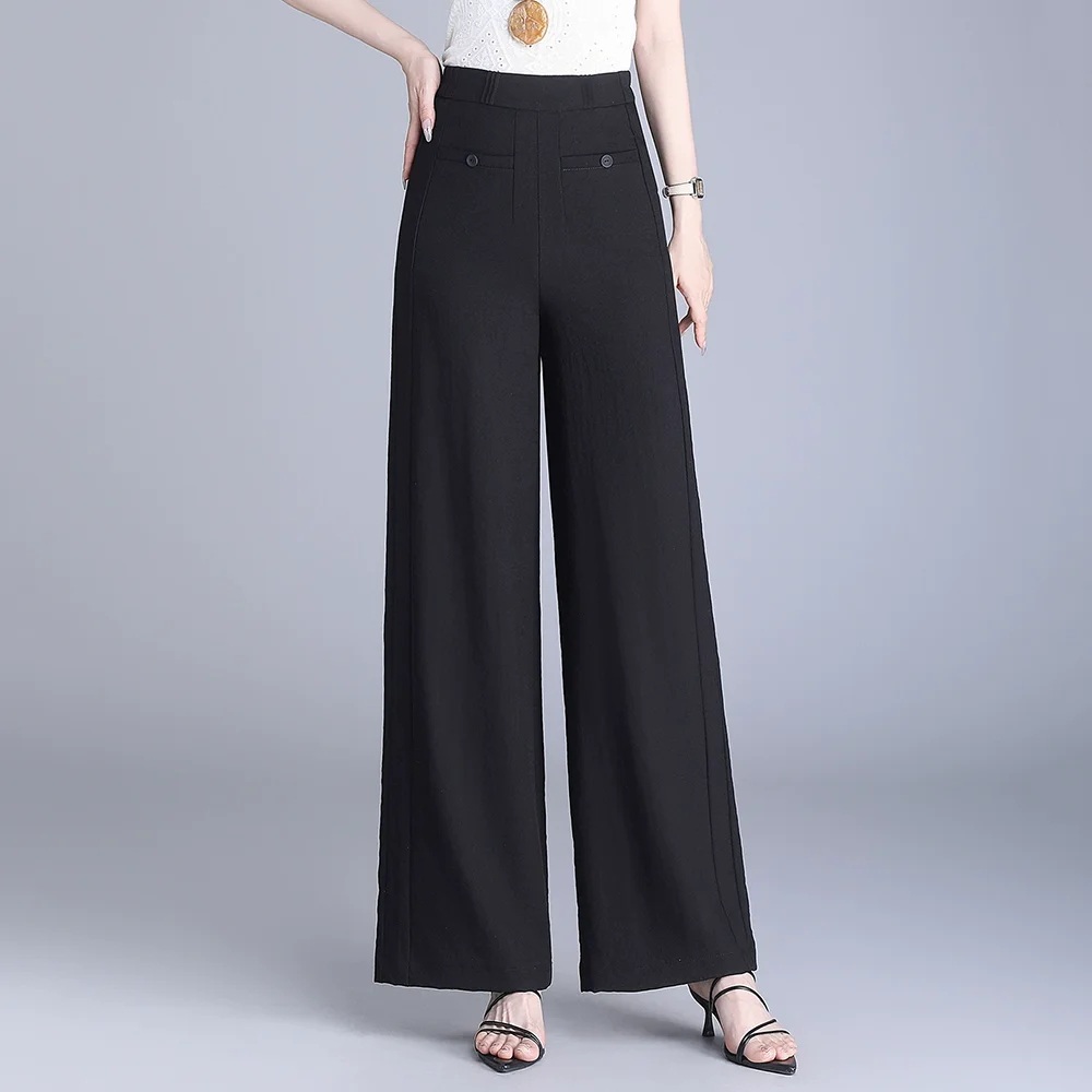 Women linen wide leg pants for summer thin fashion comfortable high-waisted casual breathable trousers oversize L To 6XL