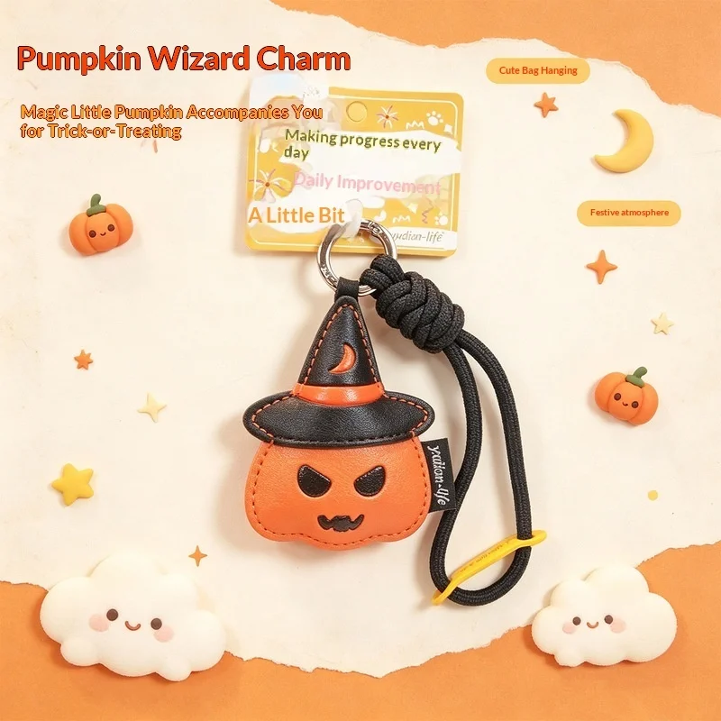 2026 New Halloween Pumpkin & Ghost Leather Keychain - Cute Bag Charm For Couples, Spooky Gift Pendant, Halloween Leather Keyring view 4