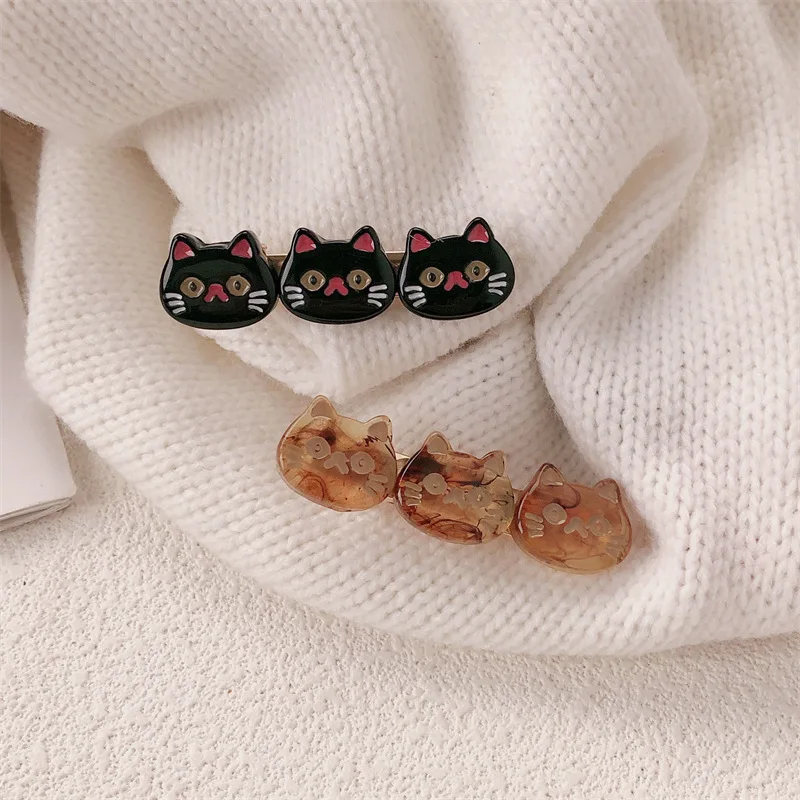 Metal Resin Cat Geometric Hair Clips Girls Cute Sweet Side Clips Party Accessories