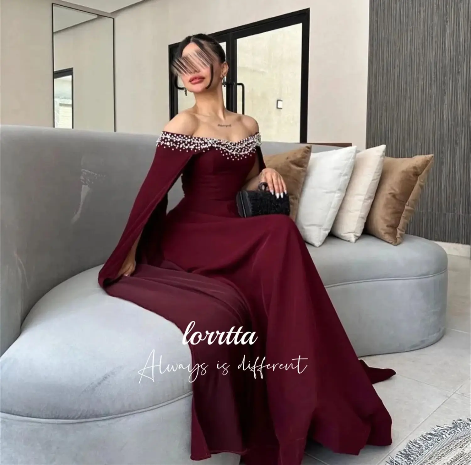 Glitter Decoration Evening Dress Deep Red Grace Elegant Party Dresses Woman Robe De Soiree Femmes Prom Wedding Customized Long