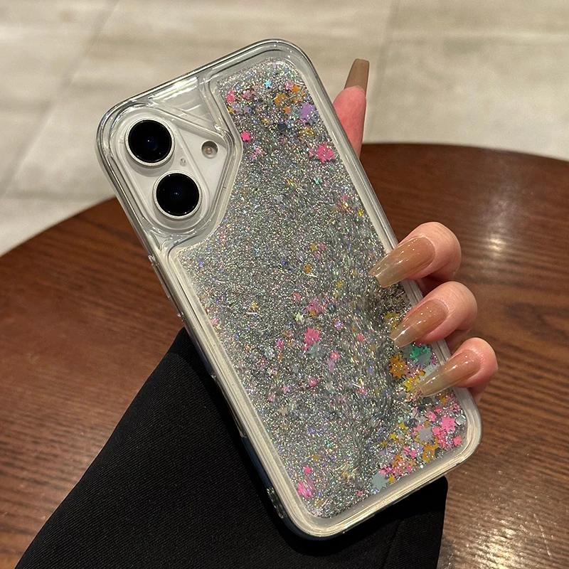 

Luxury Glitter Coloful Star Quicksand Phone Case For iPhone 16 15 14 13 12 11 Pro Max Plus Soft Sequins Cover Clear Cases Shell