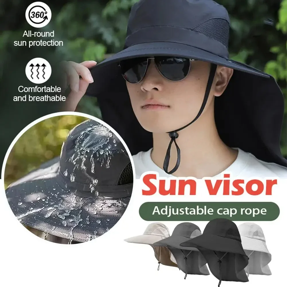 Chapeau de soleil à large bord avec rabat de cou pour hommes et femmes, réglable en plein air, Protection 50 + UPF, casquette Safari, randonnée, pêche