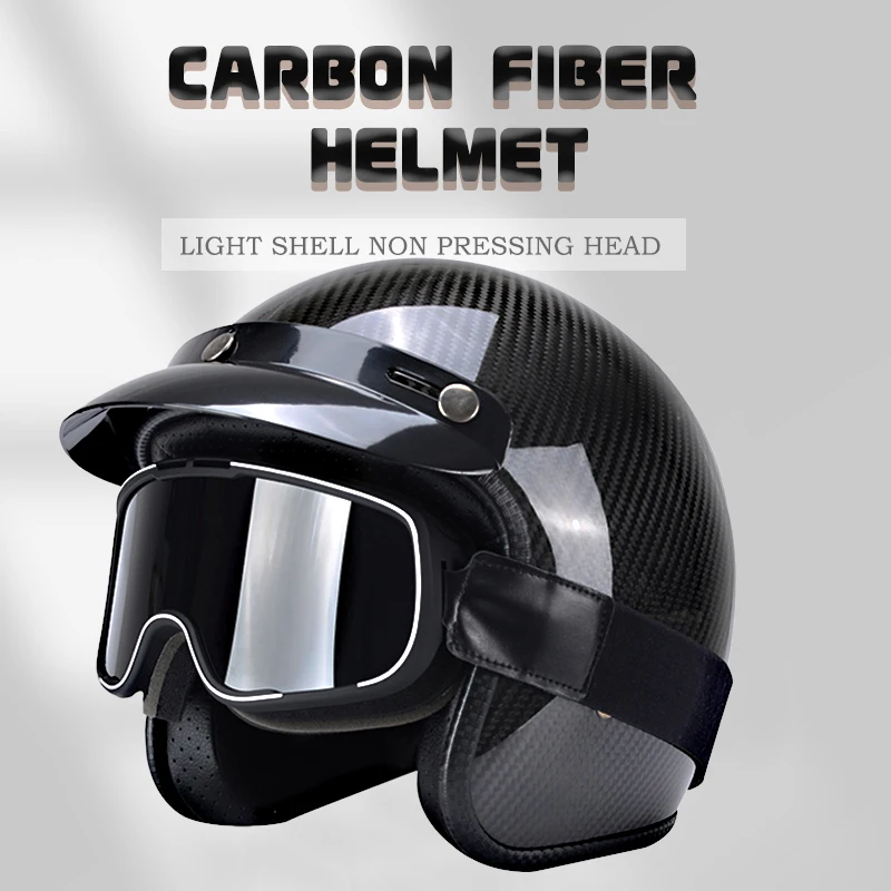 Carbon Fiber Helmet Retro Half Helmet Scooter Bucket Helmet Men Women Summer 3C Safety Certification Electric Bike Helmet