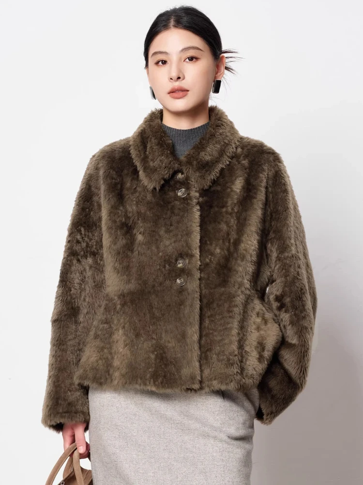 

High-end Luxury Lacon Lamb Fur Plush Jackets for Women 2026 Simple Casual Short Winter Genuine Leather Real Fur Shearling Coat