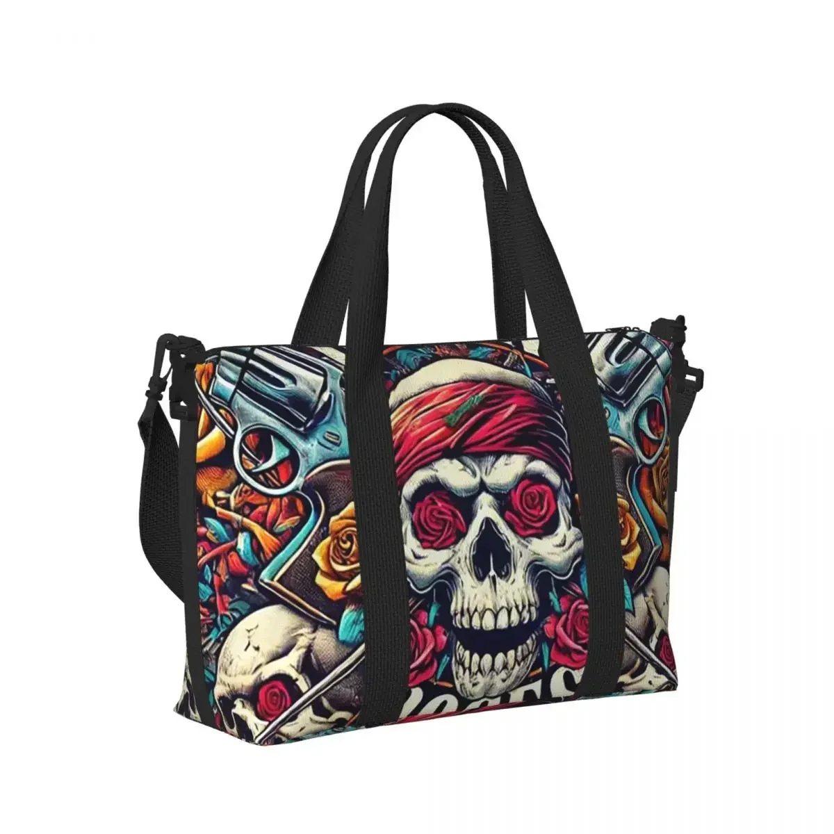 Skull Heavy Metal Beach Travel Bag Tote Bags for Gym Yoga Women Shopping Duffle Shoulder Bag
