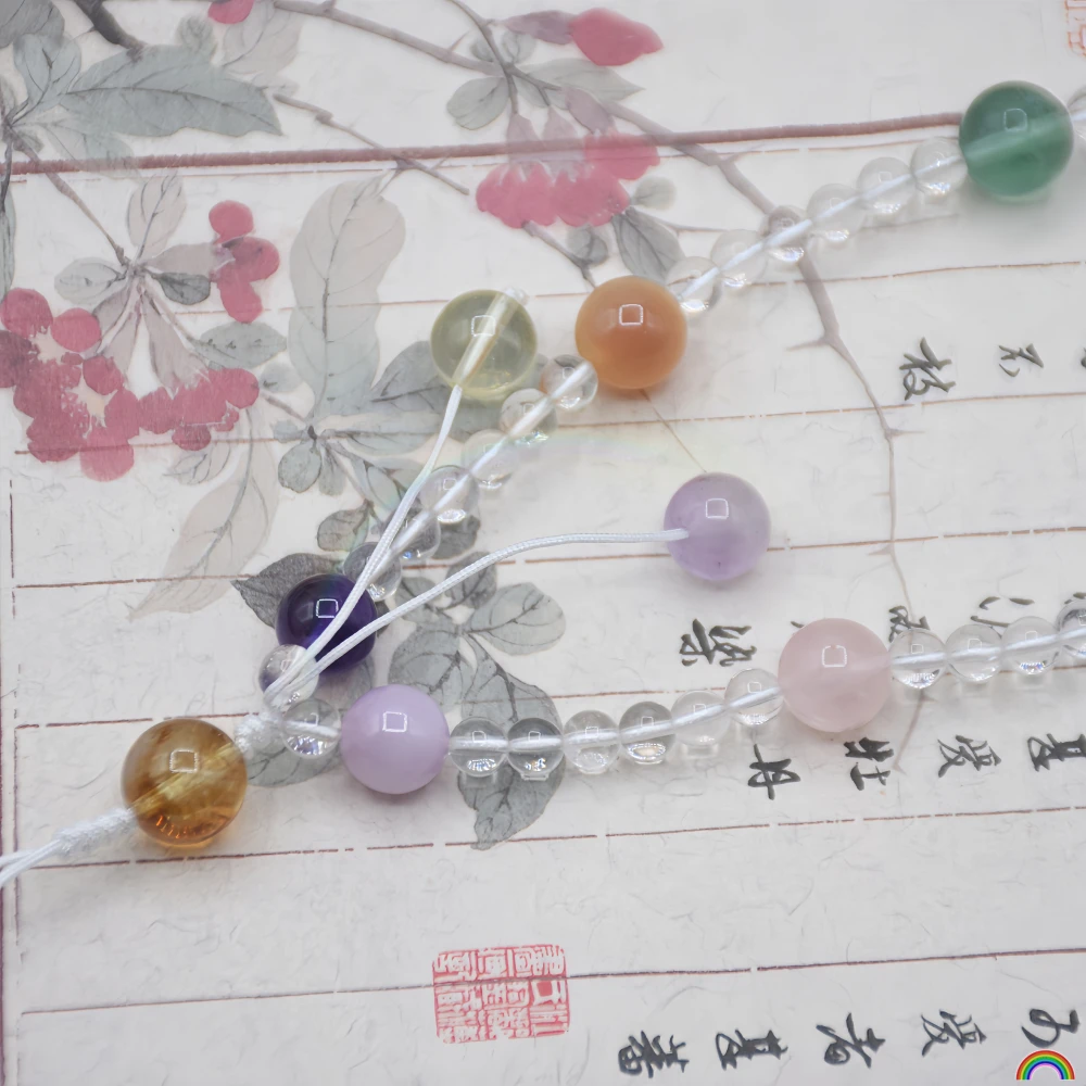 Natural multi-treasure crystal bracelet, amethyst and citrine phone chain, beaded lanyard, sweet dopamine keychain, Rwbuy