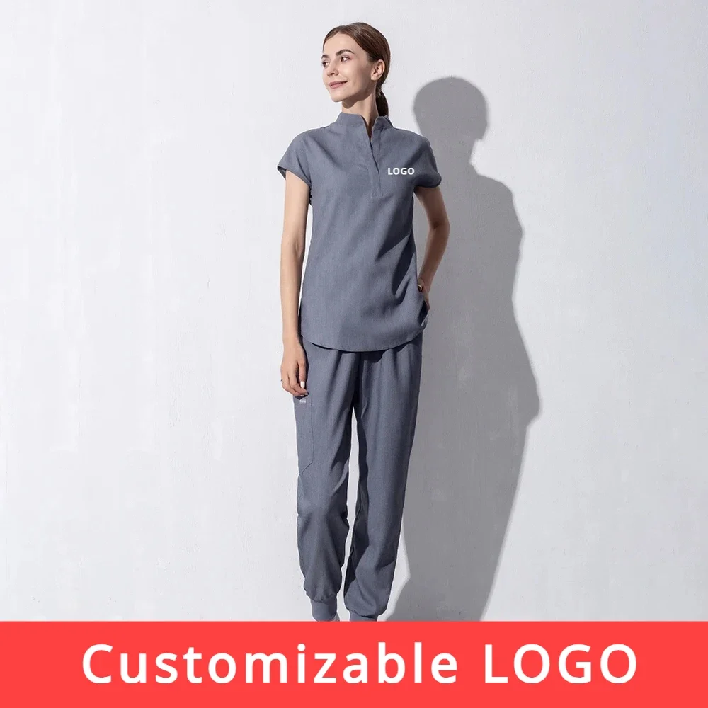 Customizable LOGO Hospital Soft Elastic Fabric Clinic Workwear Operating Pants Surgical Clothes Medical Scrub Set Jogger Suit