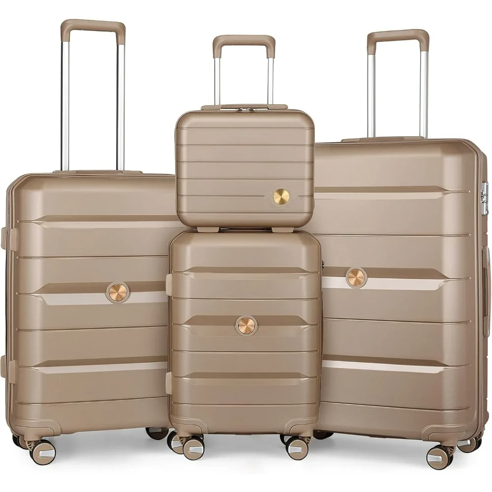 

Somago Luggage Sets 4 Piece Lightweight Hardside Polypropylene Travel Suitcases with Double Spinner Wheels and TSA Lock,Noble Go