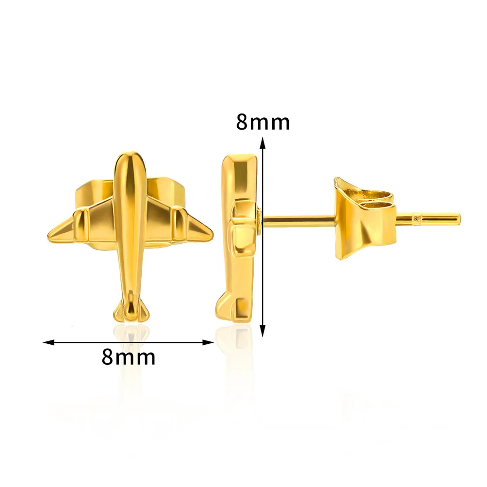 Gold Color Stainless Steel Earrings For Women Mini Aircraft Small Stud Earrings Fashion Jewelry Party Friends Best Gifts