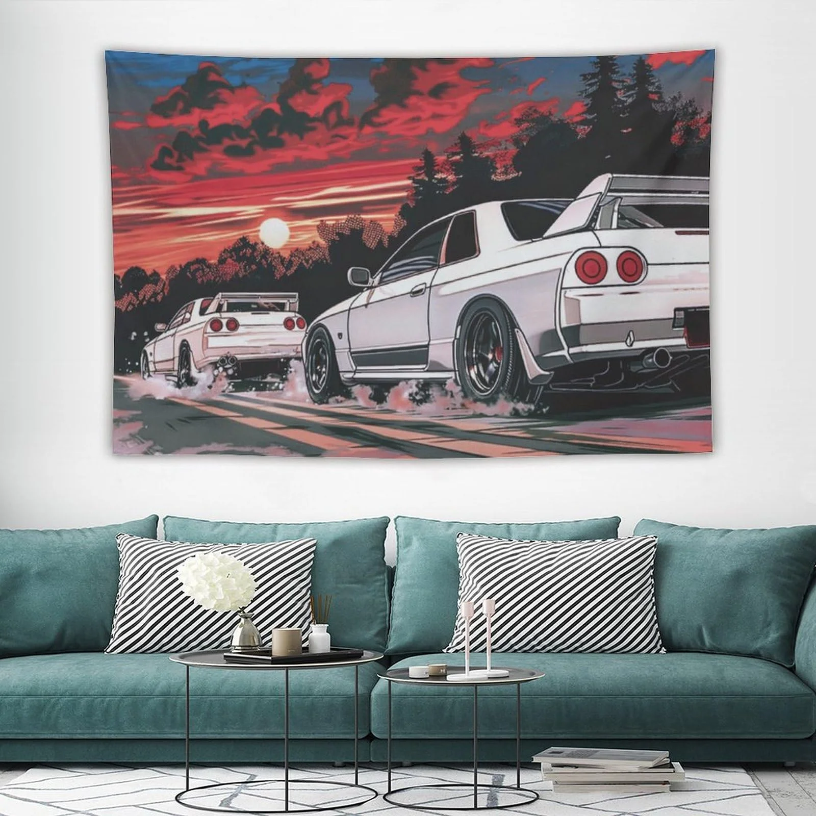 VIKAMA Resurrection Racing Sunset Tapestry Bedroom Dormitory Game Room Wall Hanging Fabric Car Enthusiast Home Decoration