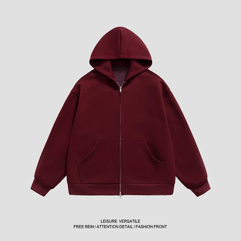 

Spring and Autumn Men's Hooded Zipper Jacket Solid Color Casual Sweatshirt Comfortable Loose Fit Fashionable Outerwear