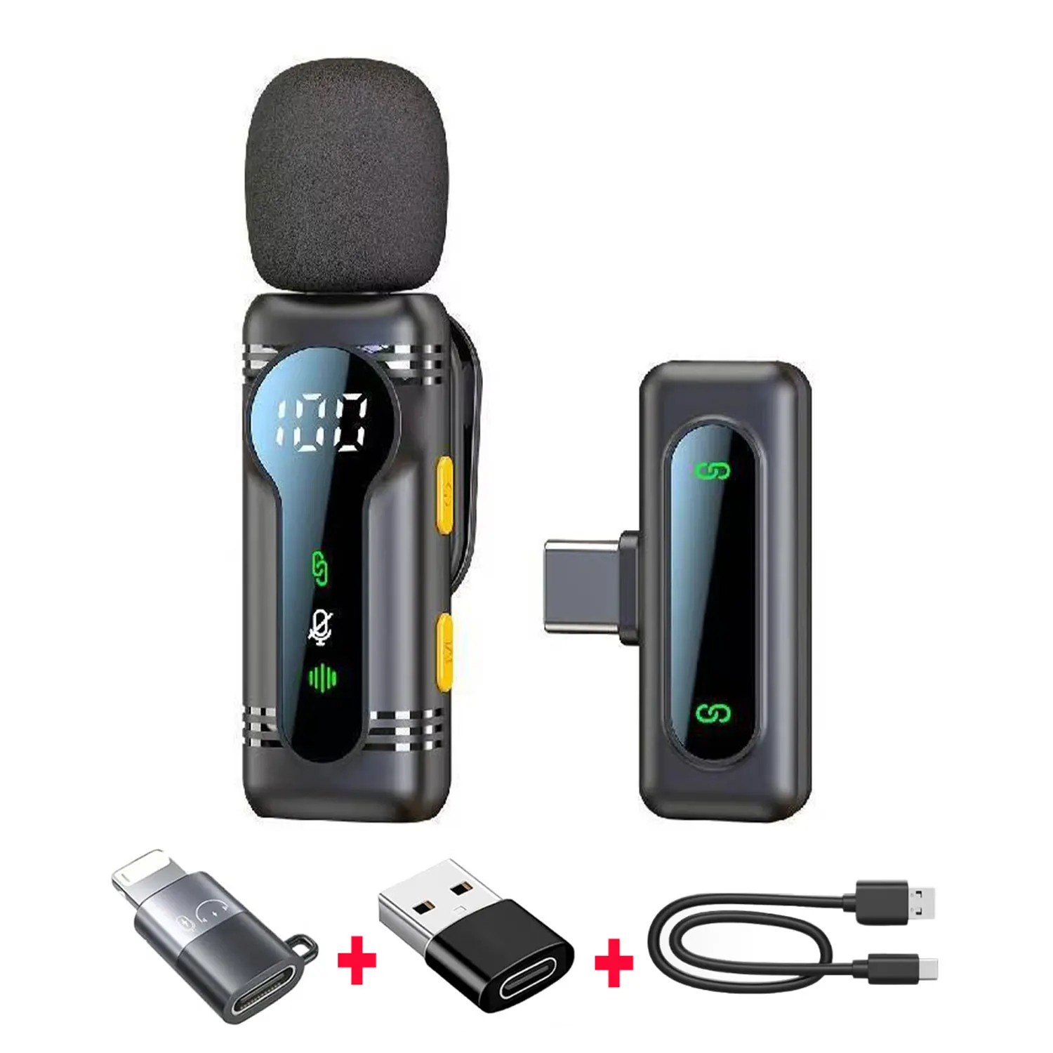 Professional Wireless Lavalier Microphone Noise Cancelling&Magnetic Portable Clip-on Mic for iPhone Android PC Live Interview