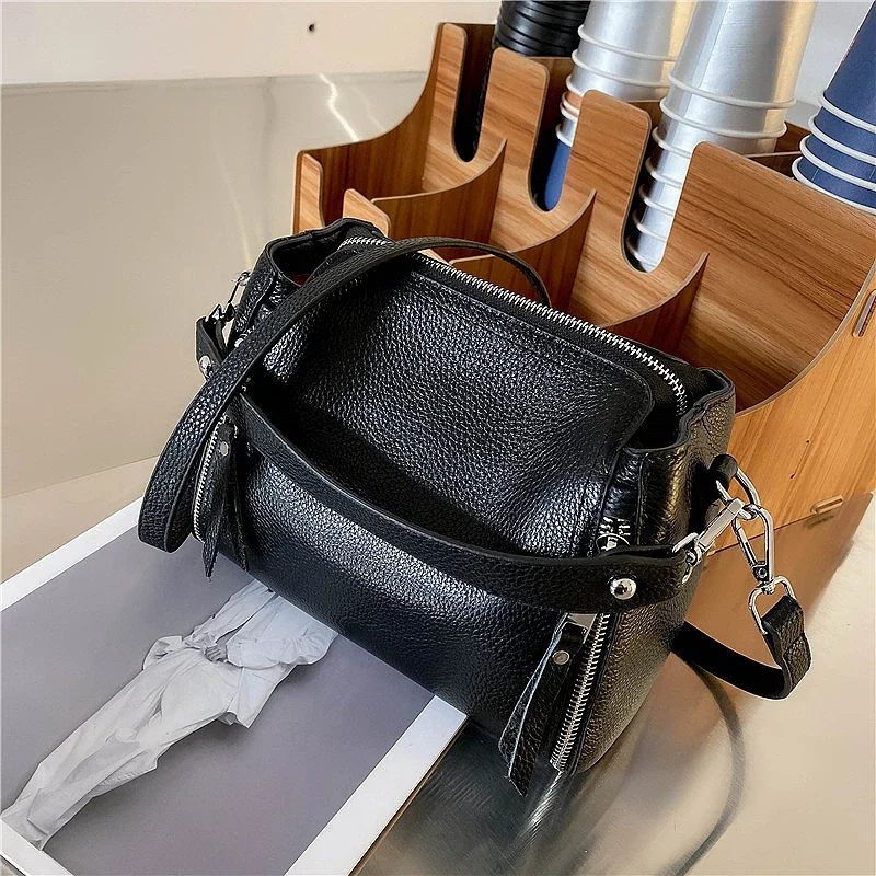 2023 New Genuine Leather Handbag Designers Women Messenger Bags Females Bucket Bag Leather Crossbody Shoulder Bag Handbag Bolsa