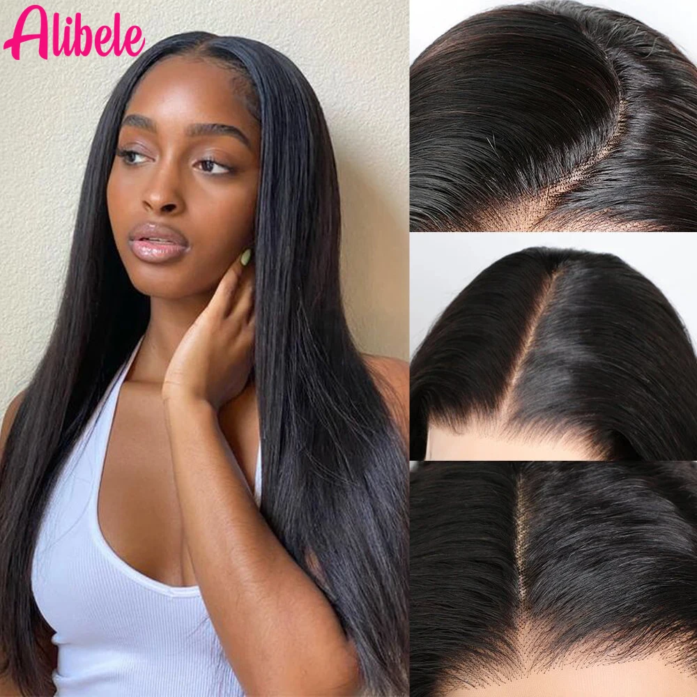 

100% Human Hair Wig Straight 13X4 Transparent Lace Frontal Wig Pre Plucked Natural Black 12A Virgin Hair For Woman