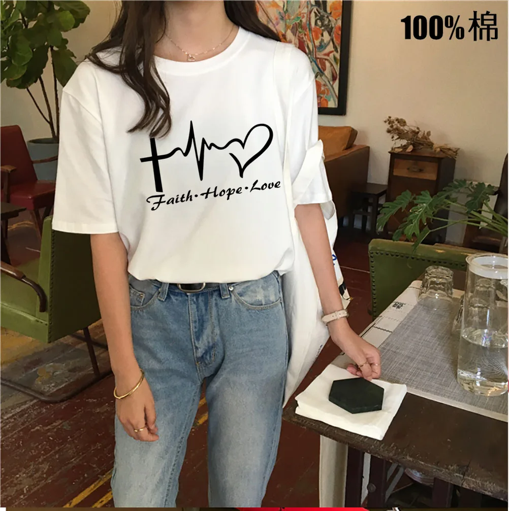 faith hope love Letters Print Women tshirt Cotton Funny Casual t-Shirt For Lady Top Tees 6 Colors Drop Ship