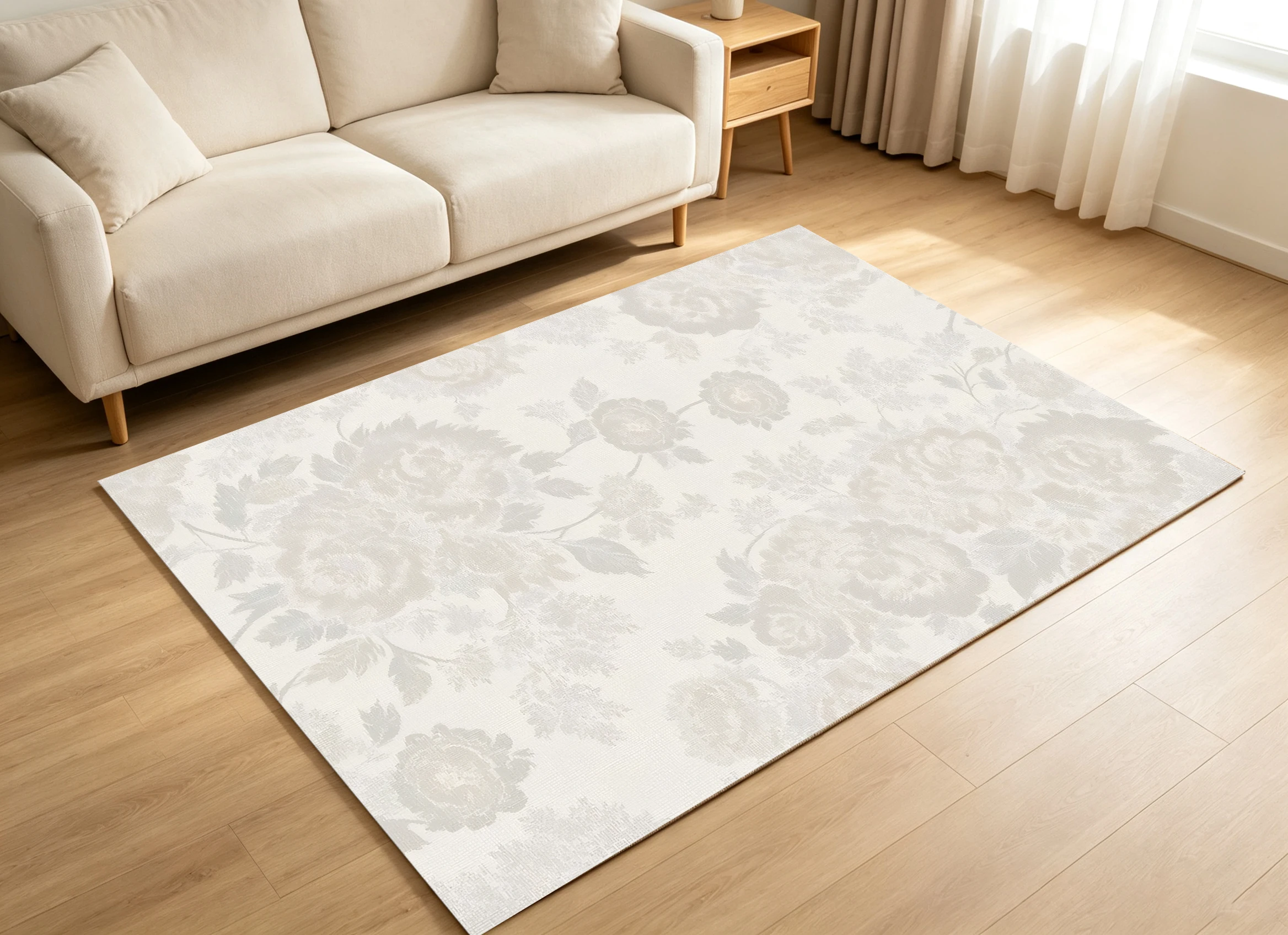 Off‑White Floral Vintage Area Rug, Subtle Light‑Grey Flower Pattern, for Autumn Winter Home Refresh, Decor for Entryway, Living Room