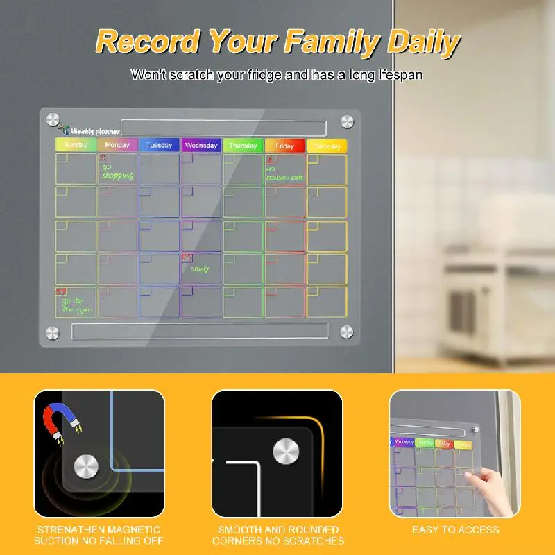 

Home Magnetic Calendar Fridge Monthly And Weekly Planner Dry Erase Board Reusable With 4 Markers Magnetic Pen Holder Decorate