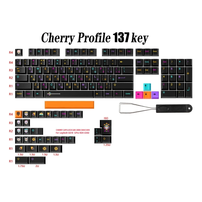 F3KE Thick pbt Keycaps 138 Keys Underworld CherryProfile Keycap Set For Mechanical Keyboard English/Japanese/ Korean/ Russian