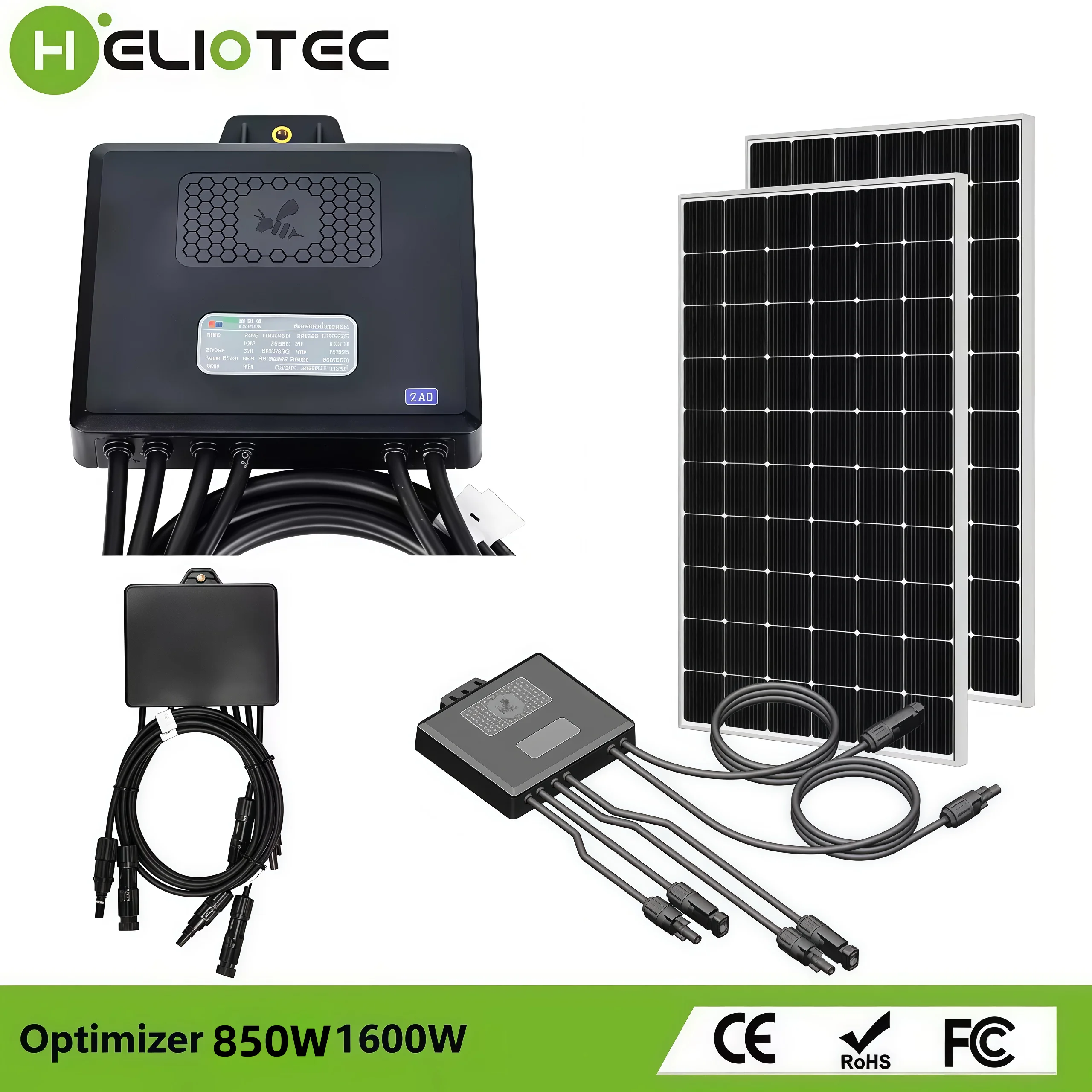 Heliotec 650/800/1600W optymalizator mocy PV MPPT 12V-75V wejście Ip68 W czasie rzeczywistym Panel słoneczny monitorujący ograniczenie napięcia Anti-Hotspot