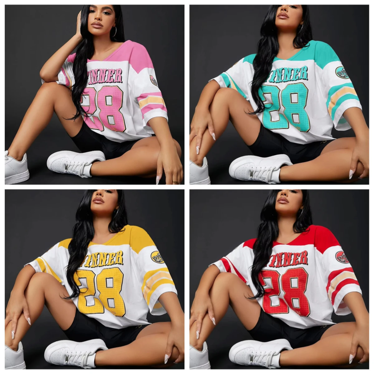 

Women Football Baseball Jersey Short Sleeved T-shirt Loose Fashionable Breathable Quick Drying Oversized Pajamas Top Clothing