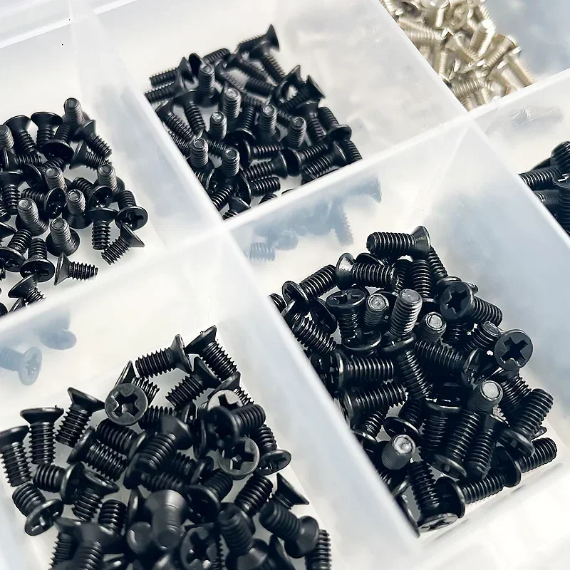 500pcs/box M2 M2.5 M3 Carbon Steel Screws Flat Head Phillips Machine Laptop Notebook Set Kit Computer Small Black Bolts