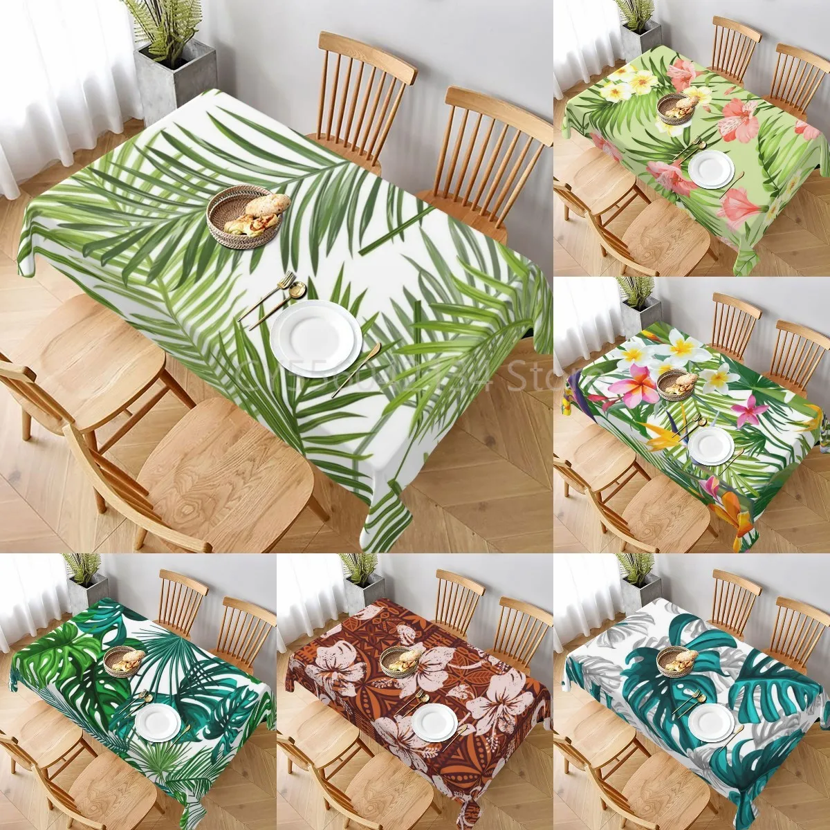 Tablecloth Tropical Leaves Palm Leaf Table Cloths Rectangle Cover Table for Outdoor Wedding Party Dining Room Table