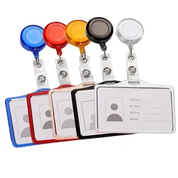 Funda de Metal a la moda para tarjetas bancarias, portatarjetas de negocios con ABS, carrete de insignia retráctil, cordón para tarjetas de identificación y crédito