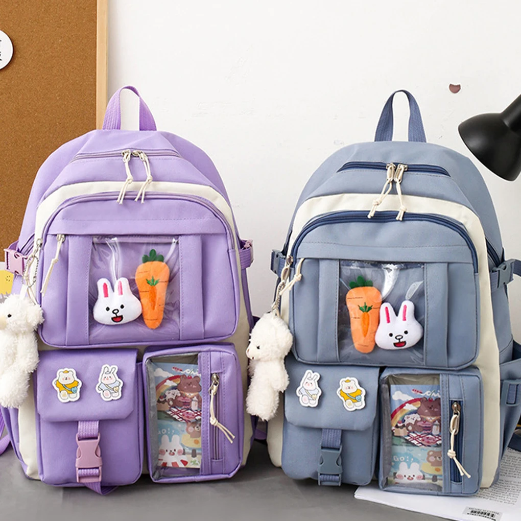 Multi-functional School Backpack With Extra Bags Suitable For School Large Capacity Schoolbag pink