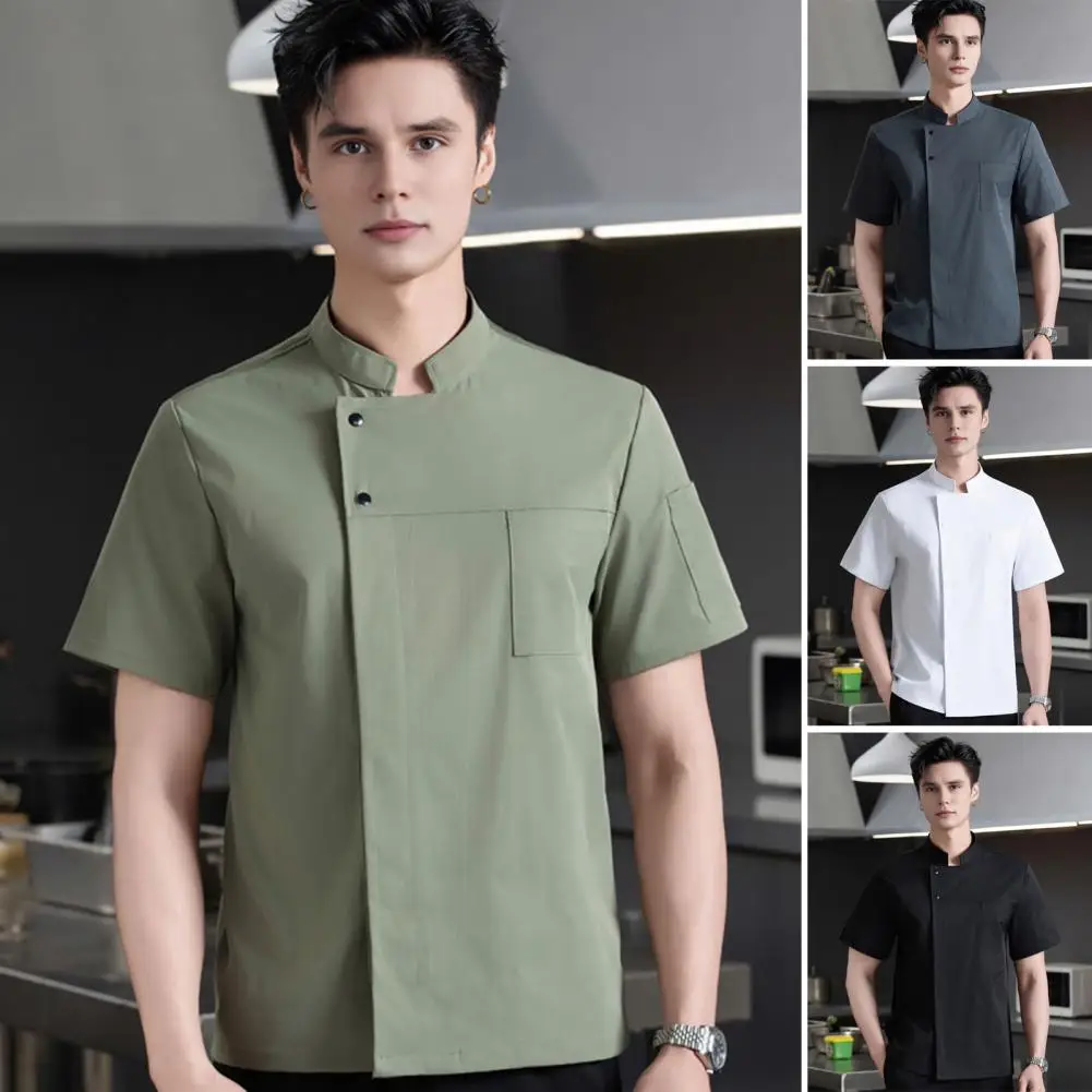Professional Chef Shirts For Hotel Restaurant Short Sleeve Jacket Kitchen Baking Uniforms Men Women Stand-Up Collar Work Clothes