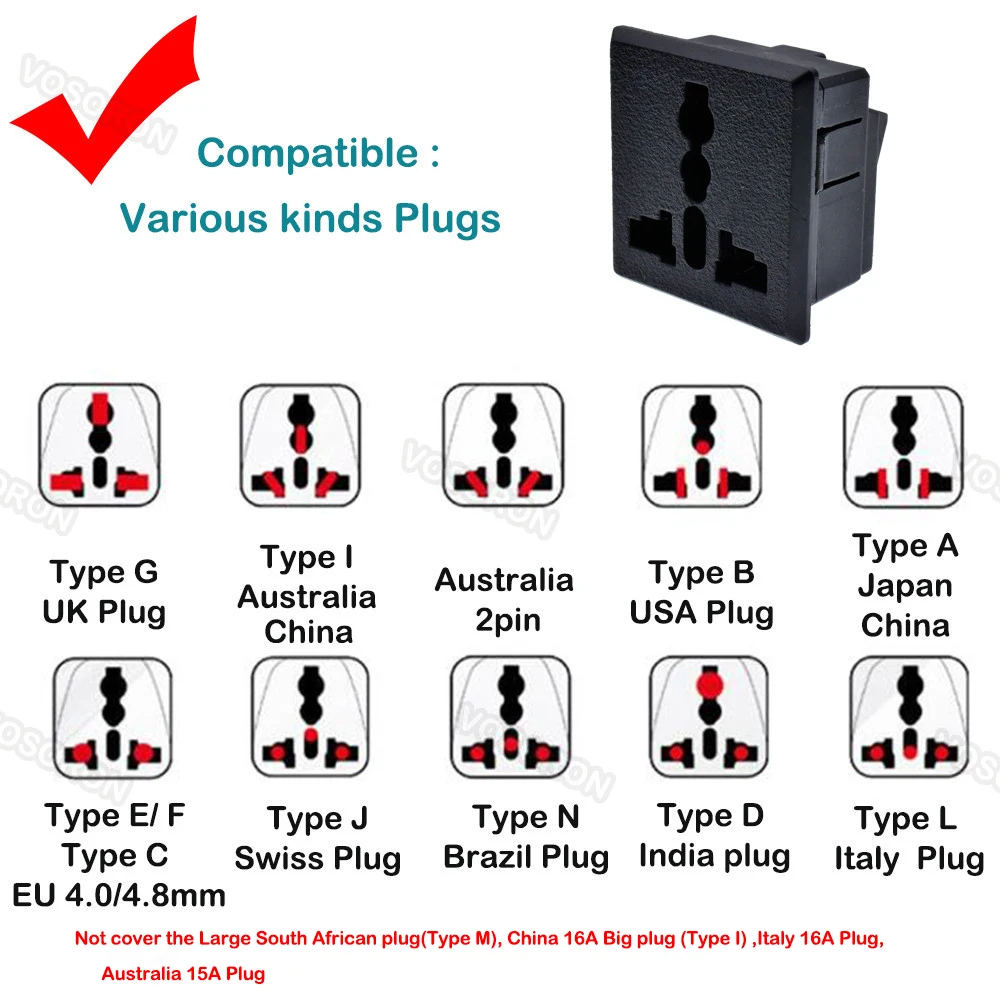 New AC power socket Multifunction with safety door black 13A 250V Solder free connect lock screw