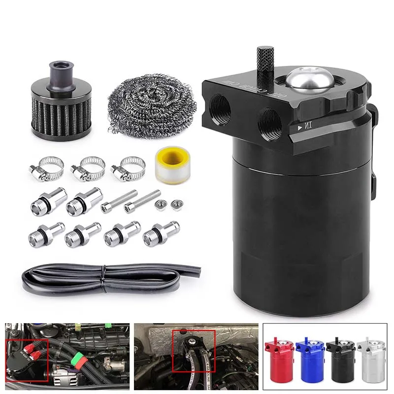 300Ml Oil Tank Kit Oil Breathable Pot with Air Filter Aluminum Baffle Exhaust Gas Oil Pot Oil Collection Tank Oil Tank