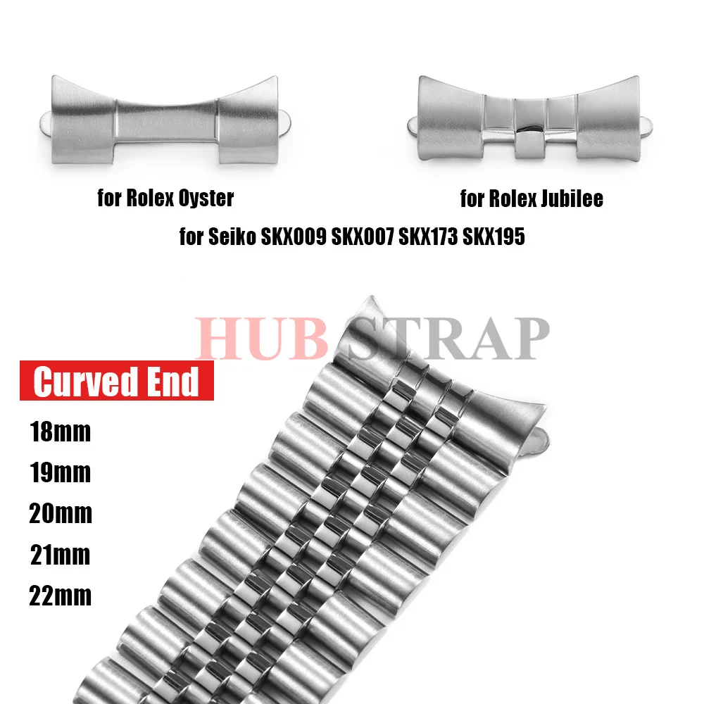 18/19/20/21/22mm Stainless Steel Strap Connectors for Seiko SKX007 SKX009 for Rolex Oyster Jubilee Curved End Link Band Adapter