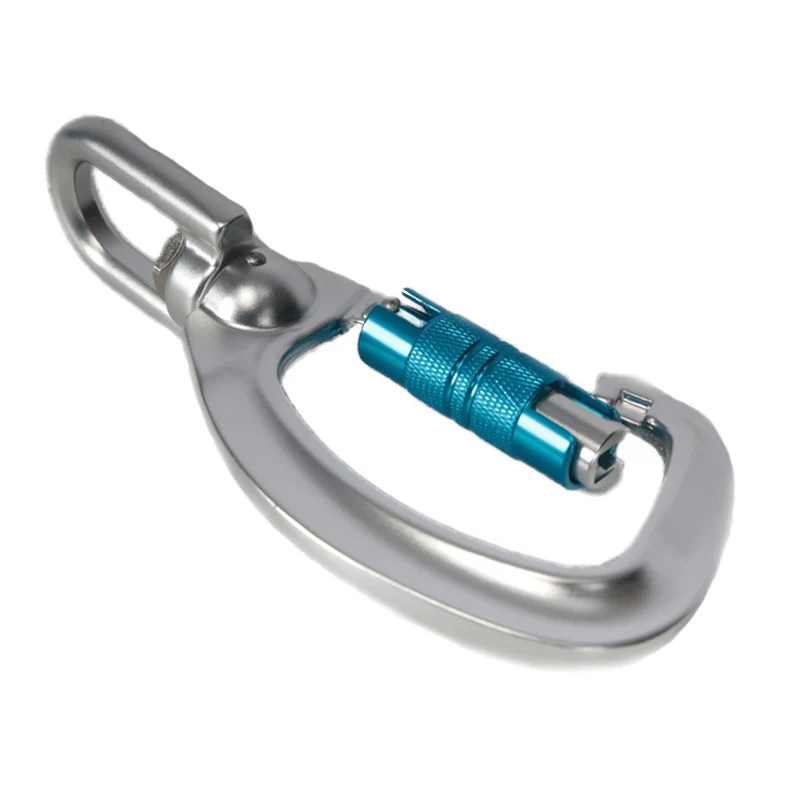 Mosquetón giratorio 25KN con clip 360 ° Mosquetón giratorio mosquetón de escalada en forma de D mosquetón de bloqueo automático equipo de anillo en C Survi