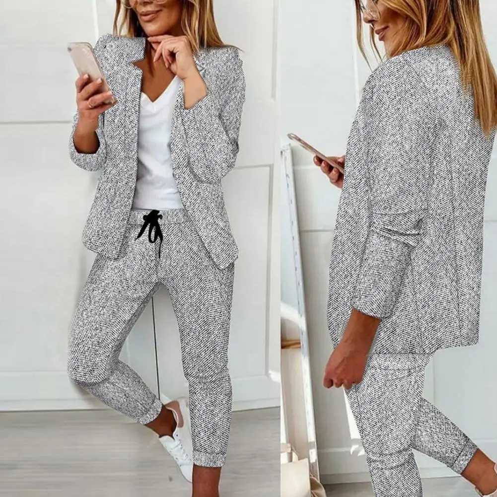 Simple Good-looking Formal Drawstring Women Blazer Pants Suit Elegant Cardigan Women Coat Pants Suit Female Clothing