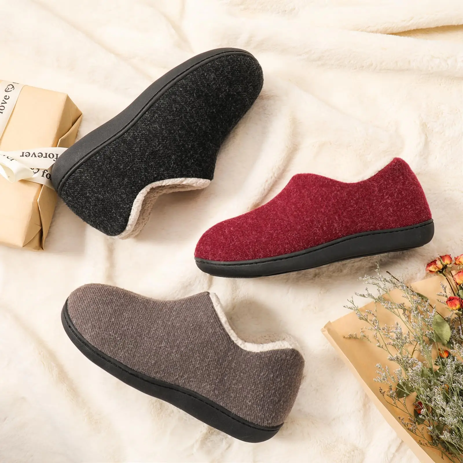 Eyriphy-Pantoufles d'Hiver pour Femme, Chaussures en Coton à Semelle Souple, Chaudes, Décontractées, en Peluche, Antidérapantes, Pantoufles de Chambre, Courtes Bouclées, Fuzzy