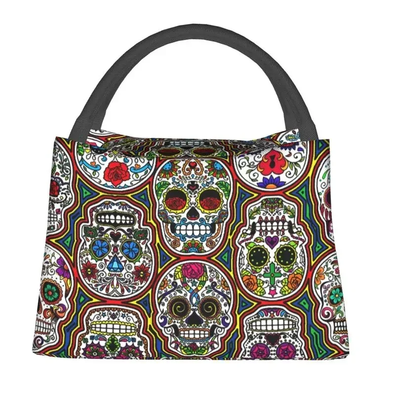 Sugar Skulls Insulated Lunch Bag for Women Resuable Day Of The Dead Thermal Cooler Bento Box Office Picnic Travel