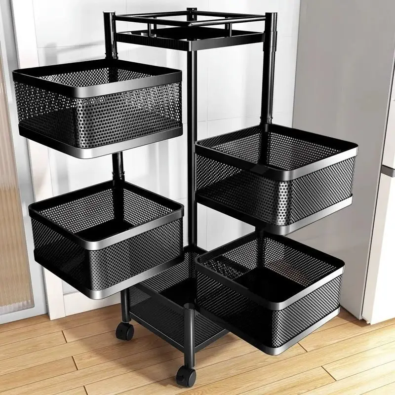 Multifunctional Folding Rack, Kitchen Storage Holders & Racks, Rotating Floor-standing Fruit Vegetable Snack Basket