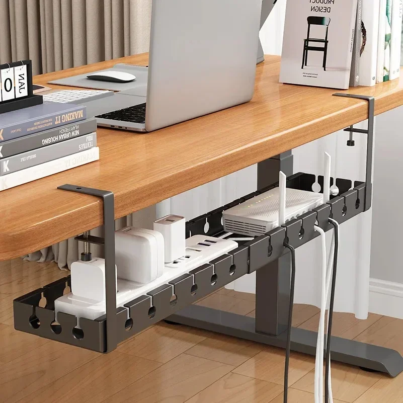 Picture 3: Under Table Storage Rack No Punching Metal Cable Management Tray Home Office Desk Wire Organizer Retractable Power Strip Storage