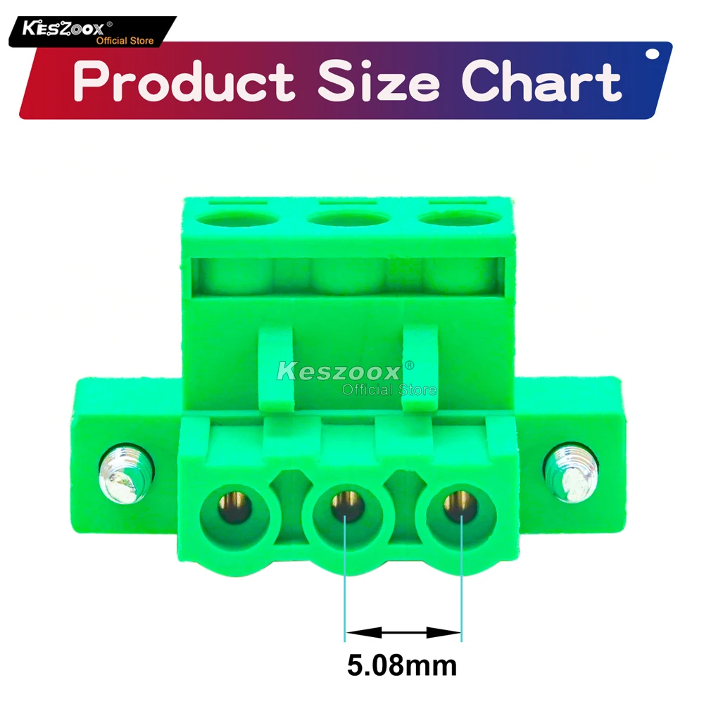 

Keszoox 15 PCS 5.08mm 3 Pin Phoenix Type Screw Terminal Block Connector, Green PCB Mount with Male Female Flanges