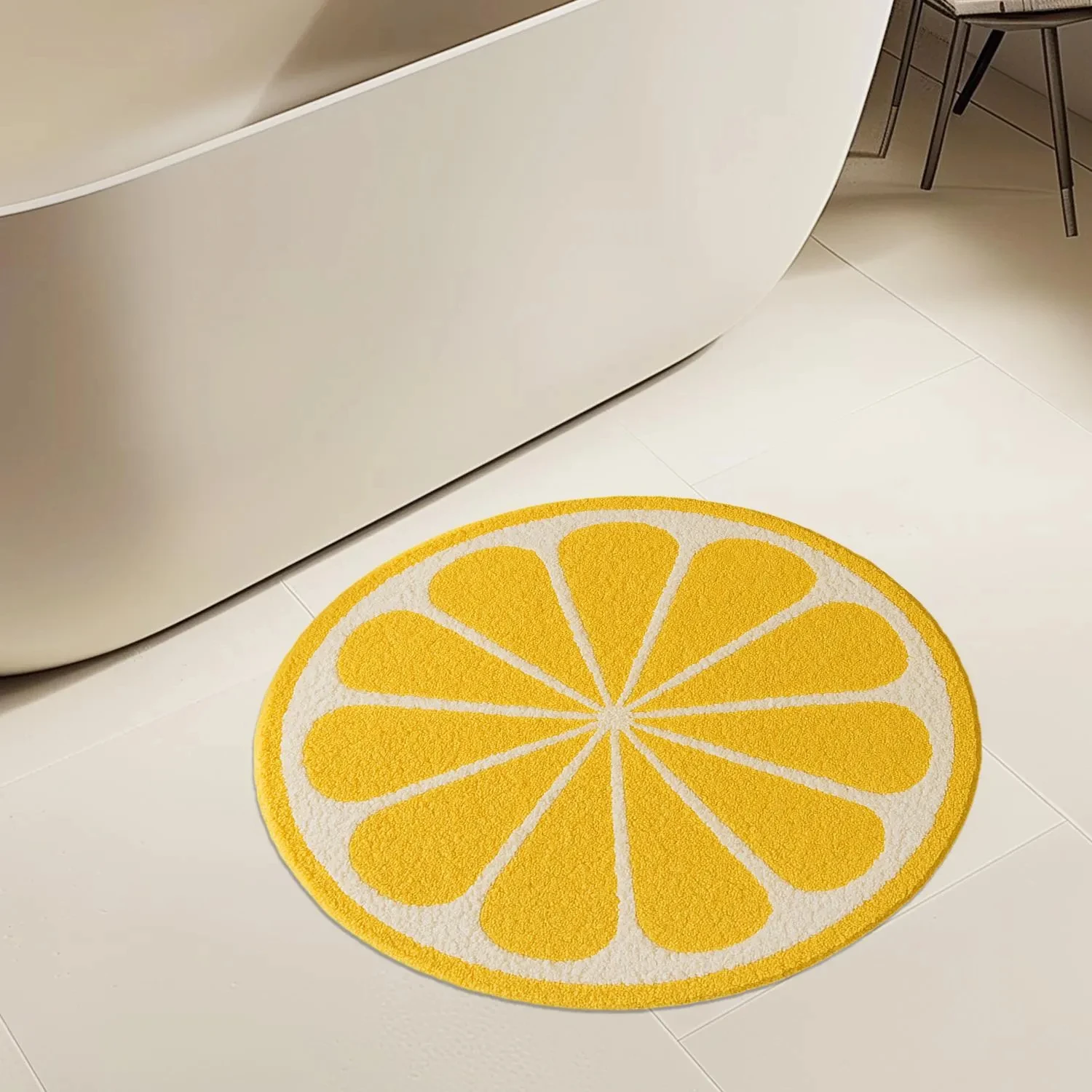 

Lemon Bath Mat Yellow Fruit Bathroom Décor Soft Absorbent Microfiber Bathtub Rug Machine Washable Floor Carpet for Shower Room