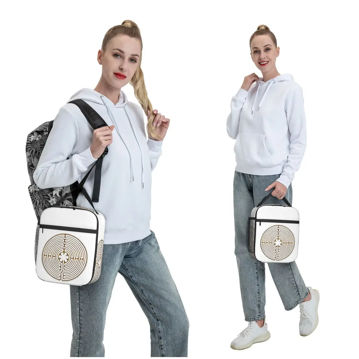 Symbol Chartres Labyrinth Metal Gold Antique Style Insulated Lunch Bag for Women Children Food Boxes Thermal Lunch Box Tote
