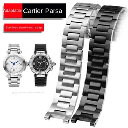 For Cartier PASHA series watch strap men  22mm notch 14 stainless steel Silver metal Watchband Folding Clasp bracelet Free screw