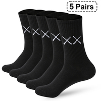 5 Pairs Socks for Men  Black And White Breathable Anti-odor Cotton Casual Middle Socks Running Gym Sports Socks Long socks