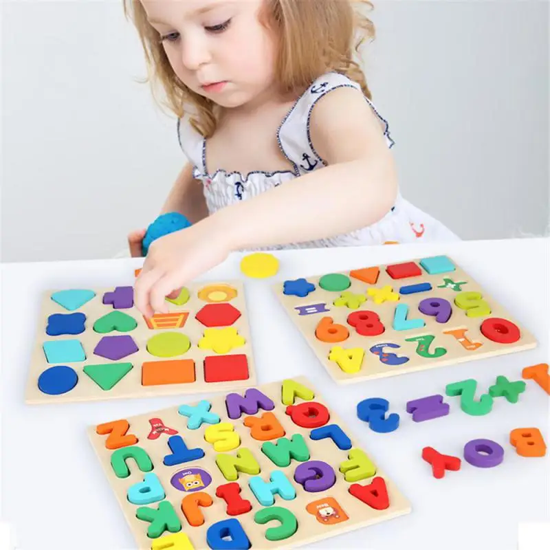 

3D Jigsaw Puzzle Toy Creative Montessori Interest Early Education Shape Number Letter Matching Educational Wooden