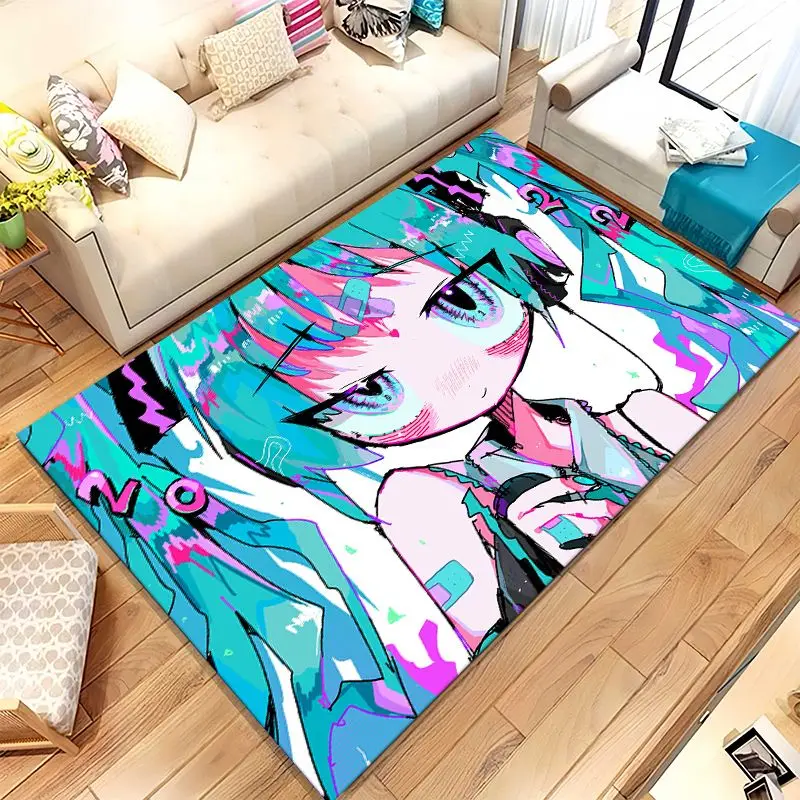 Japan Music Girl M-MIKU Cute Cartoon Soft Non-Slip Area Rug for Living Room,Bedroom Playroom Carpet Mat for Sofa,Home Decor Gift
