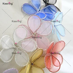Wire Rhinestone Petals 3D Wire Flowers for Wedding Dress Decoration Sparkling Bridal Gown Accessories WHD-117 (10pcs)