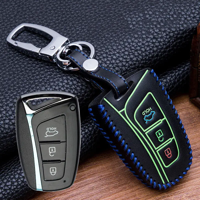 Leather Car Key Case Cover For Hyundai Grand Santa Fe IX45 GENESIS EQUUS AZERA 2013 2014 2015 2016 Accessories