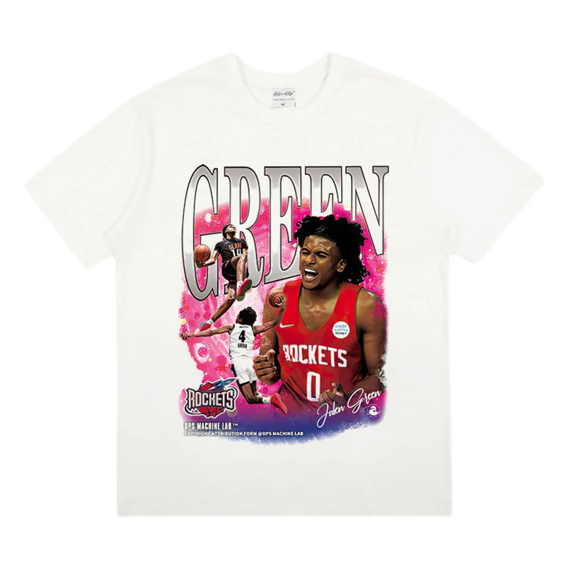 Mode Sommer Neue Heiße Männer Jalen Grün Vintage Hip Hop Amerikanischen Ausschnitt Basketball Trend Beliebte Gedruckt Kurzen Ärmeln